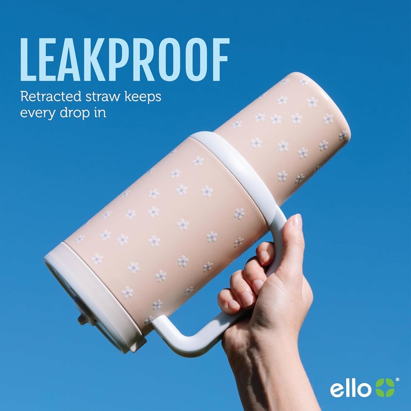 Ello Oasis 24 oz Tumbler with Handle & Retracting Straw | Reusable Insulated Stainless Steel Cup 100% Leakproof, Gifts for Teens Women Men | Keeps cold for 24 Hours, Cup Holder Friendly, Cream Tonal - Image 2